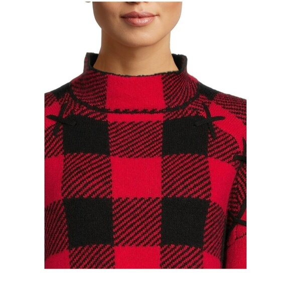 No Boundaries Juniors’ Pattern Mock On Trend Lace Up Neck Sweater Size Small - Picture 4 of 5